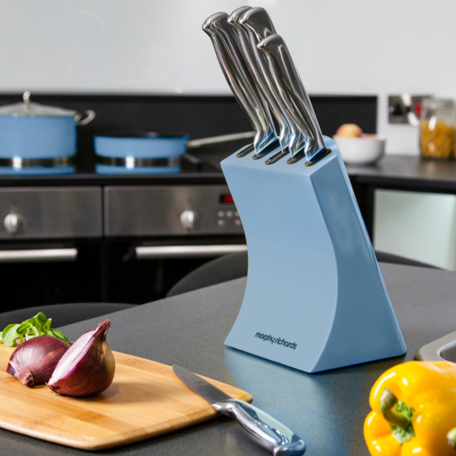 Morphy Richards 974812 Knife Block 5 piece Set Blue Kettle and Toaster Man