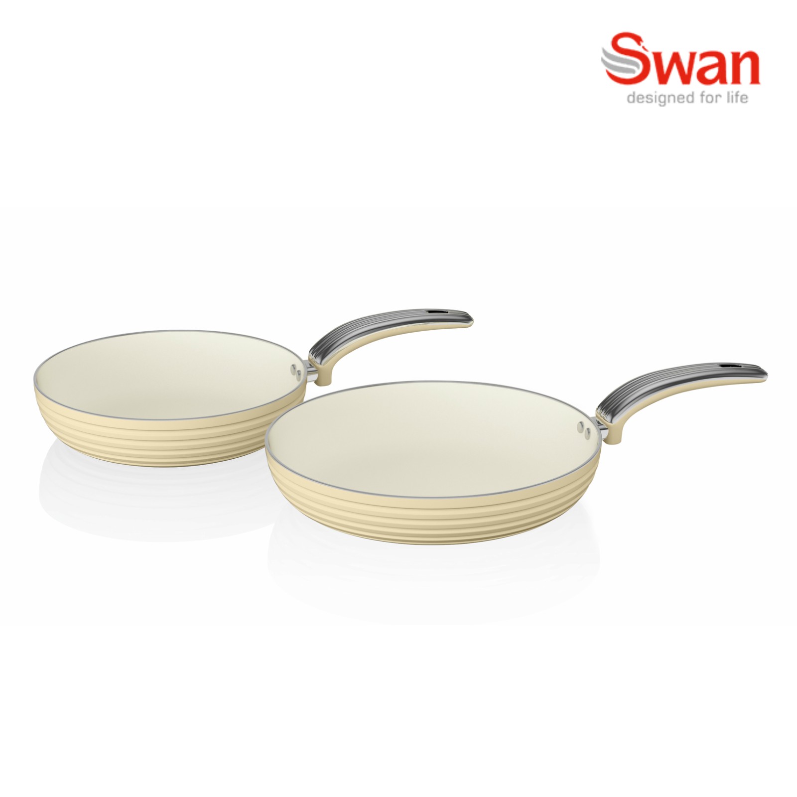 Swan SWPS2010CN Retro 2 Piece Frying Pan Set – Cream