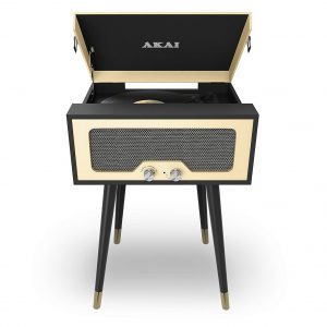 Akai A60022 Speaker & Turntable Player with Bluetooth – Black / Cream