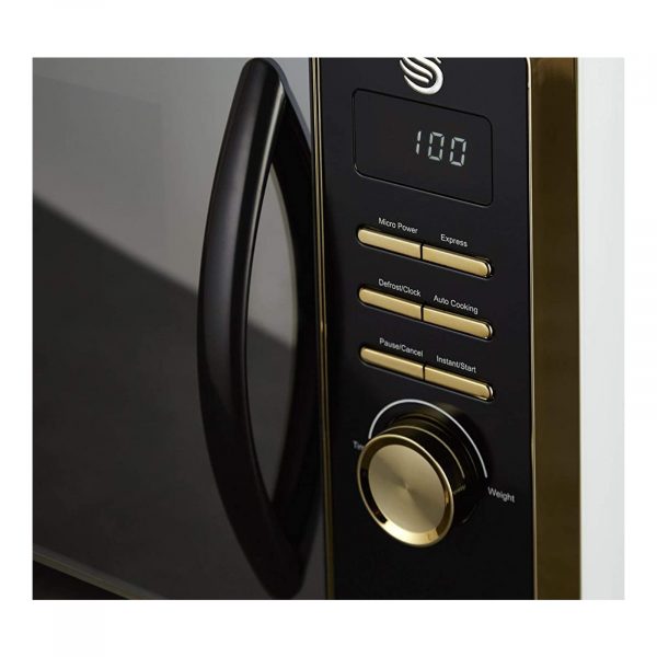Swan Gatsby White and Gold 800W Digital Microwave, 23 Litre,