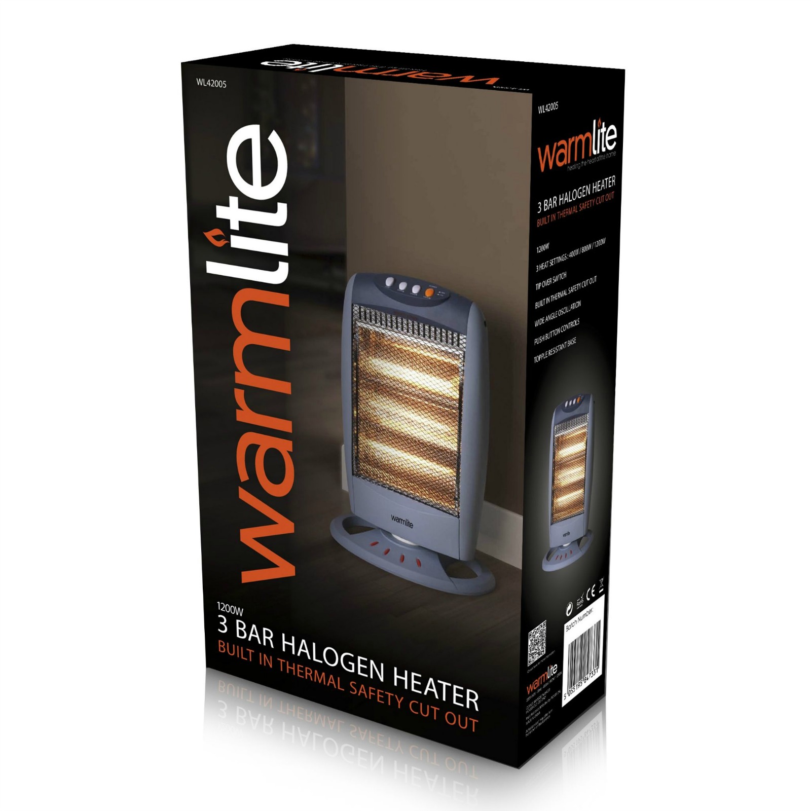 Warmlite WL42005 Halogen Heater 1200W - Grey - Kettle and Toaster Man