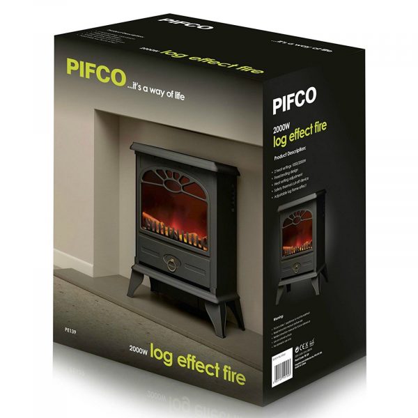Pifco PE139 Black 2000W Log Effect Stove Fire