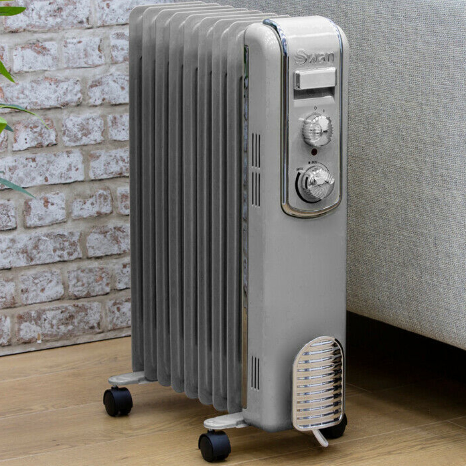 Swan SH60010GRN 9 Finned Oil Filled Radiator - Grey - Kettle and Toaster Man