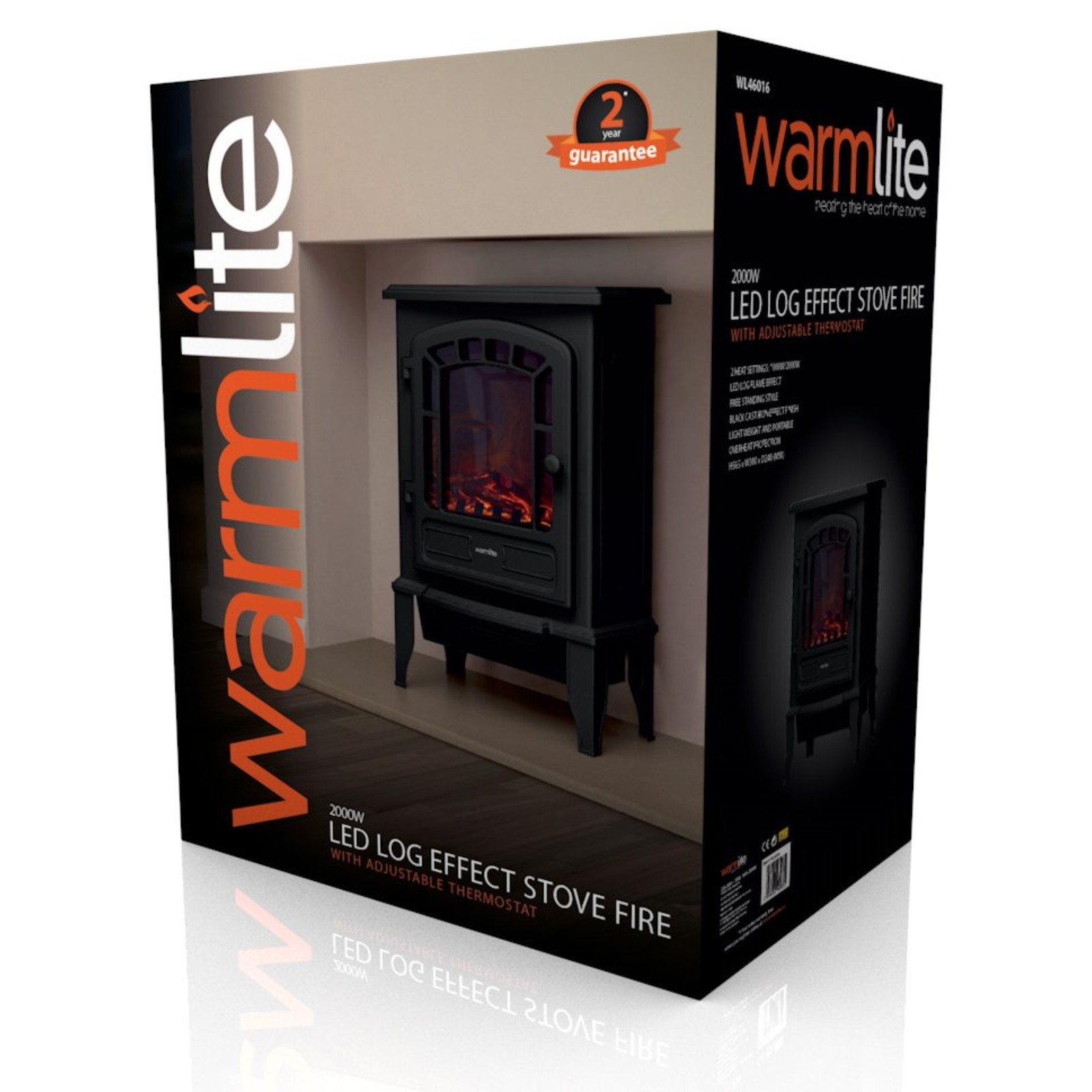 Warmlite WL46016 LED Stove Fire Log Flame Effect 2000W - Black - Kettle and  Toaster Man