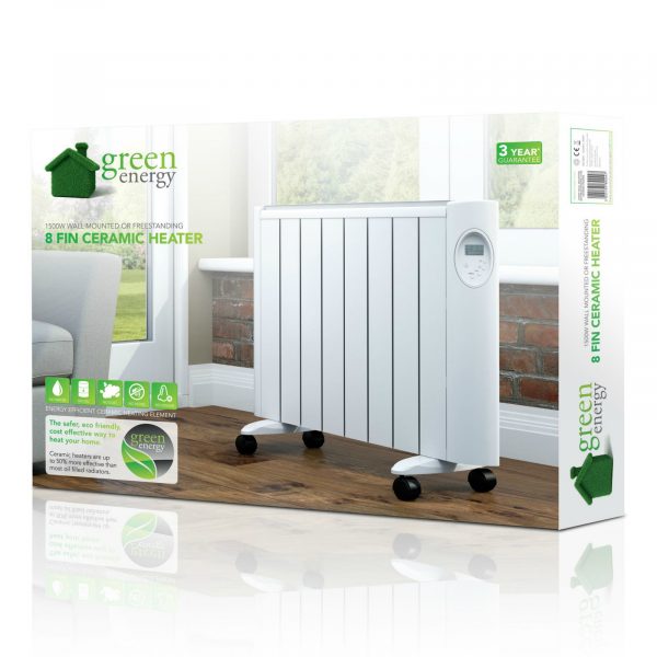 Pifco P37002 Green Energy 1500W 8 Fin Ceramic Heater - Kettle and Toaster  Man