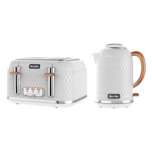 Breville Curve Gloss White and Rose Gold Kettle and Toaster Set Brand New