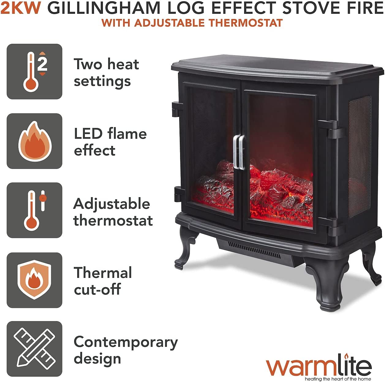 Warmlite WL46035 2kw Gillingham Log Effect Stove Fire With Adjustable  Thermostat - Kettle and Toaster Man